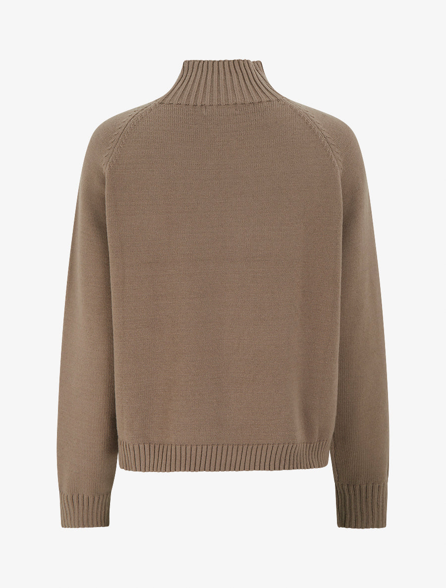 Pull droit à col montant en maille effet torsadé - Taupe - 2