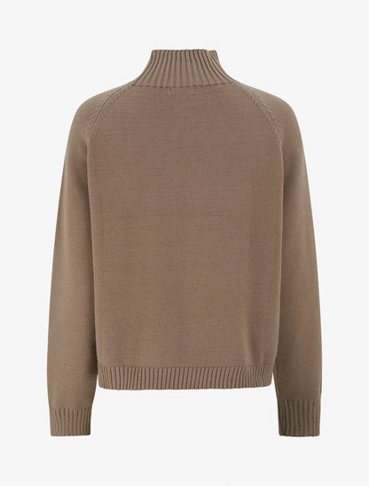 Pull droit à col montant en maille effet torsadé - Taupe - 2
