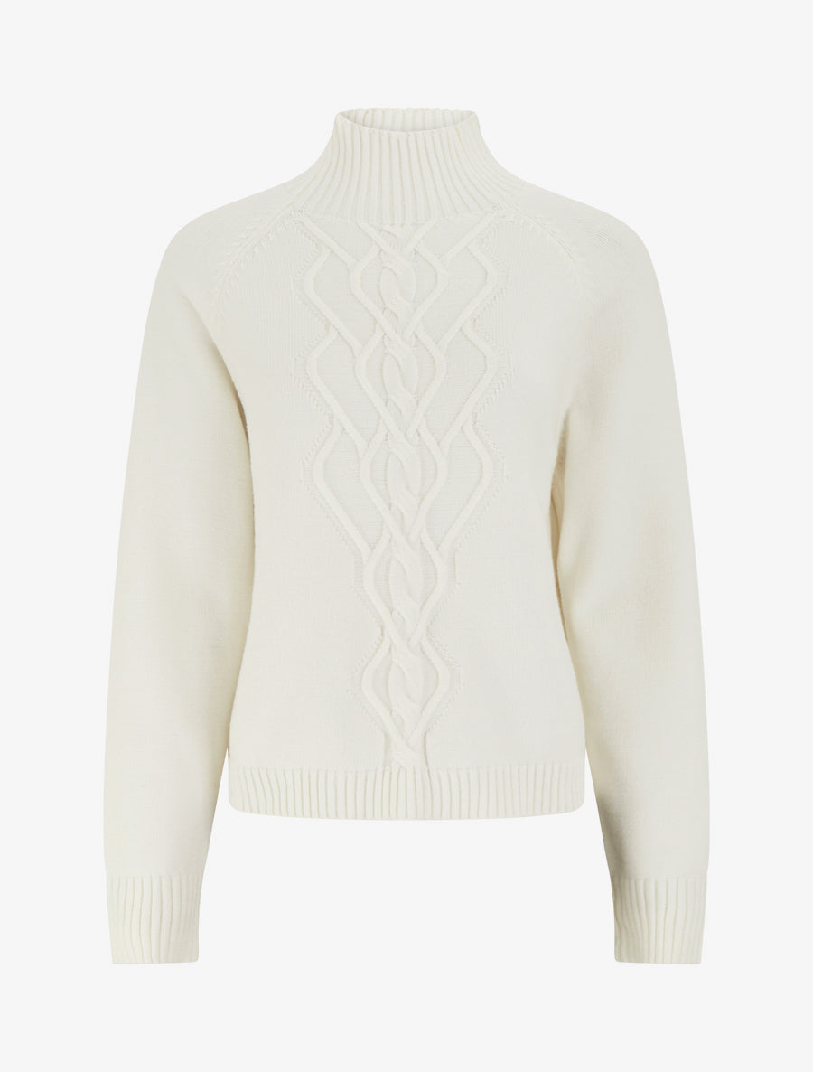 Pull droit à col montant en maille effet torsadé - Écru - 1