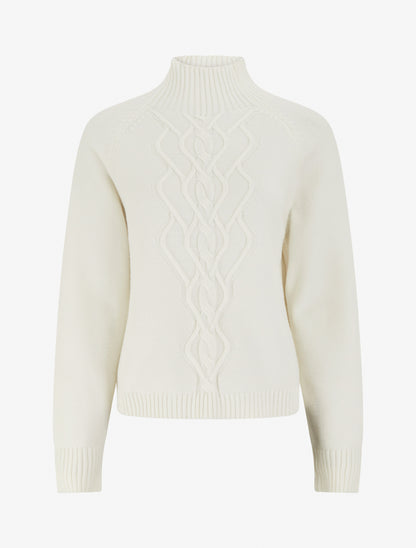 Pull droit à col montant en maille effet torsadé - Écru - 1