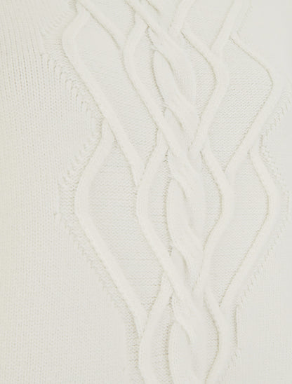 Pull droit à col montant en maille effet torsadé - Écru - 3