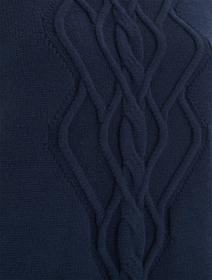 Pull droit à col montant en maille effet torsadé - Marine - 3