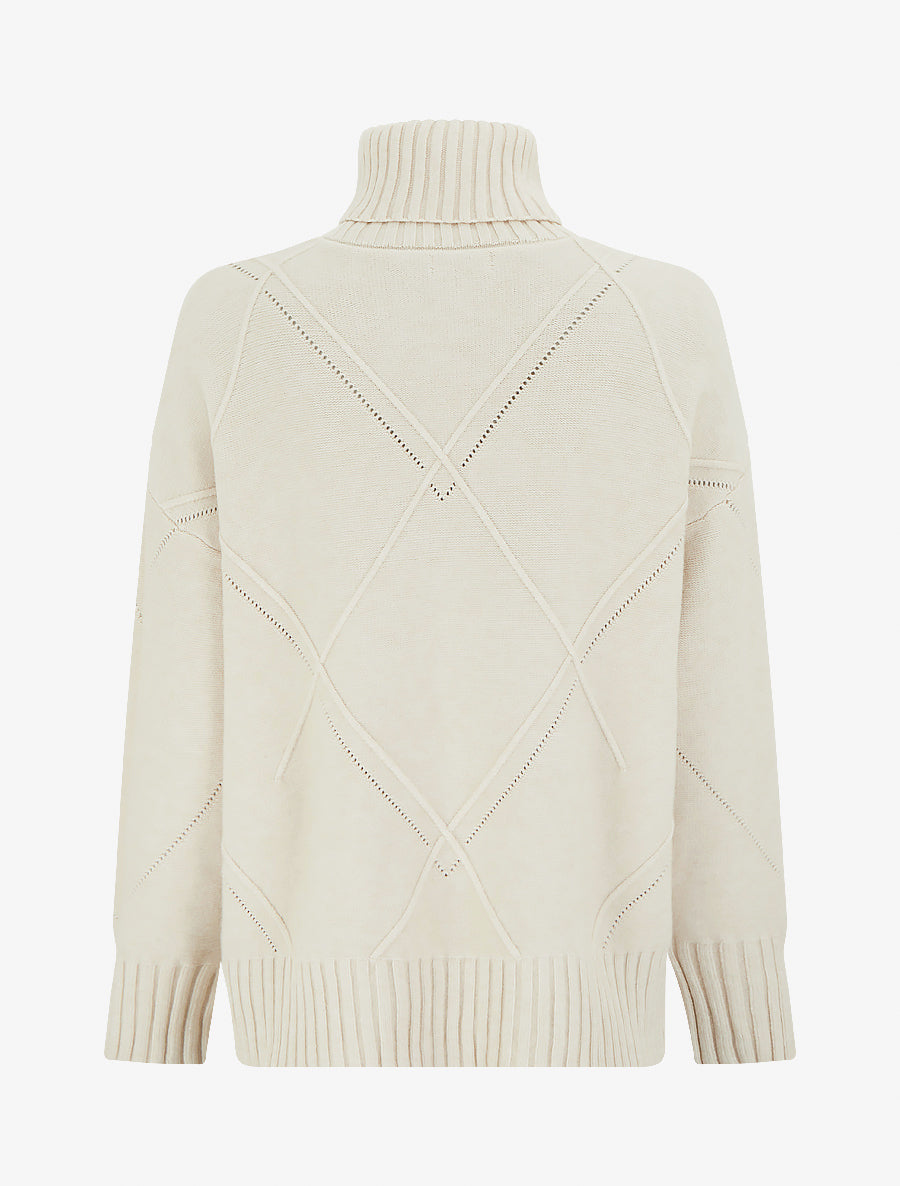 Pull ample à col roulé en maille quadrillée - Beige - 2