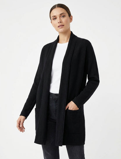 Chaleco de longitud media con cuello chal - Negro
