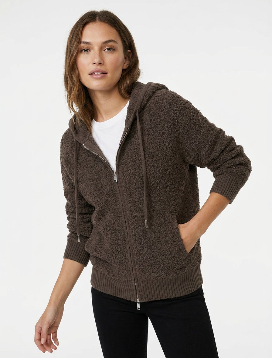 Sudadera con capucha de punto rizado - Marrón