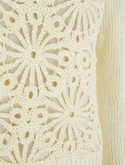 Pull en coton à macramé style floral - Écru - 3