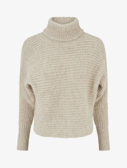 Pull en laine mélangée irisé à col roulé - Taupe - 1