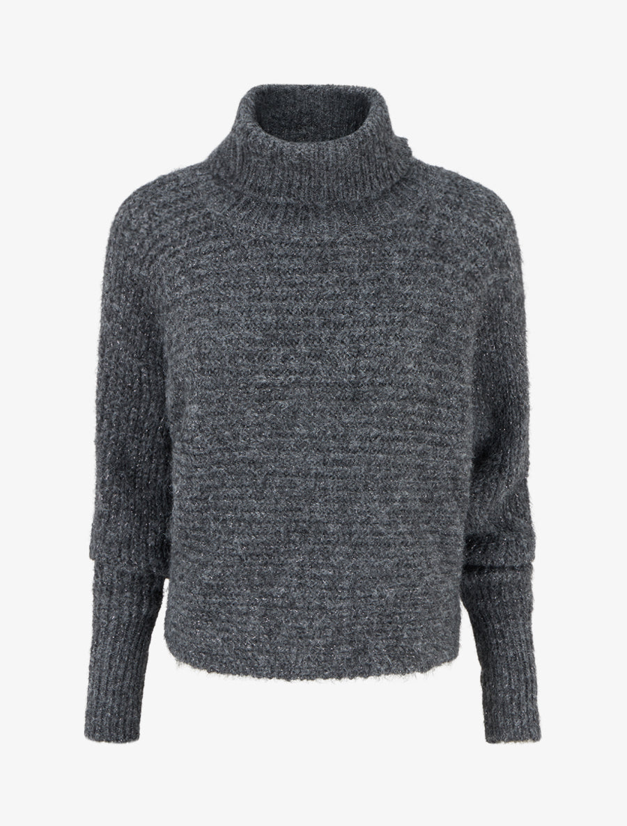 Pull en laine mélangée irisé à col roulé - Gris - 1