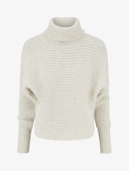 Pull en laine mélangée irisé à col roulé - Écru - 1