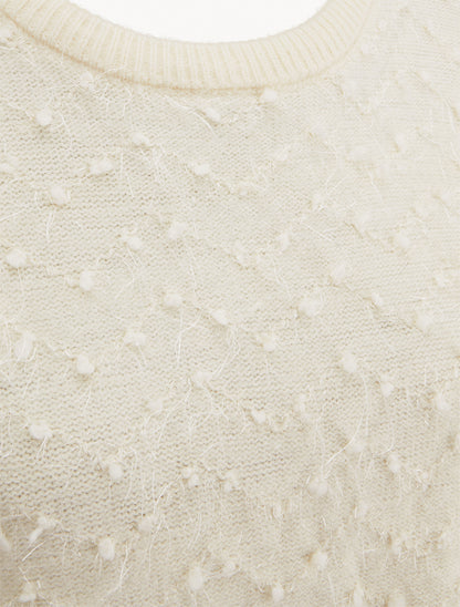 Pull droit manches courtes en maille duveteuse - Écru - 3
