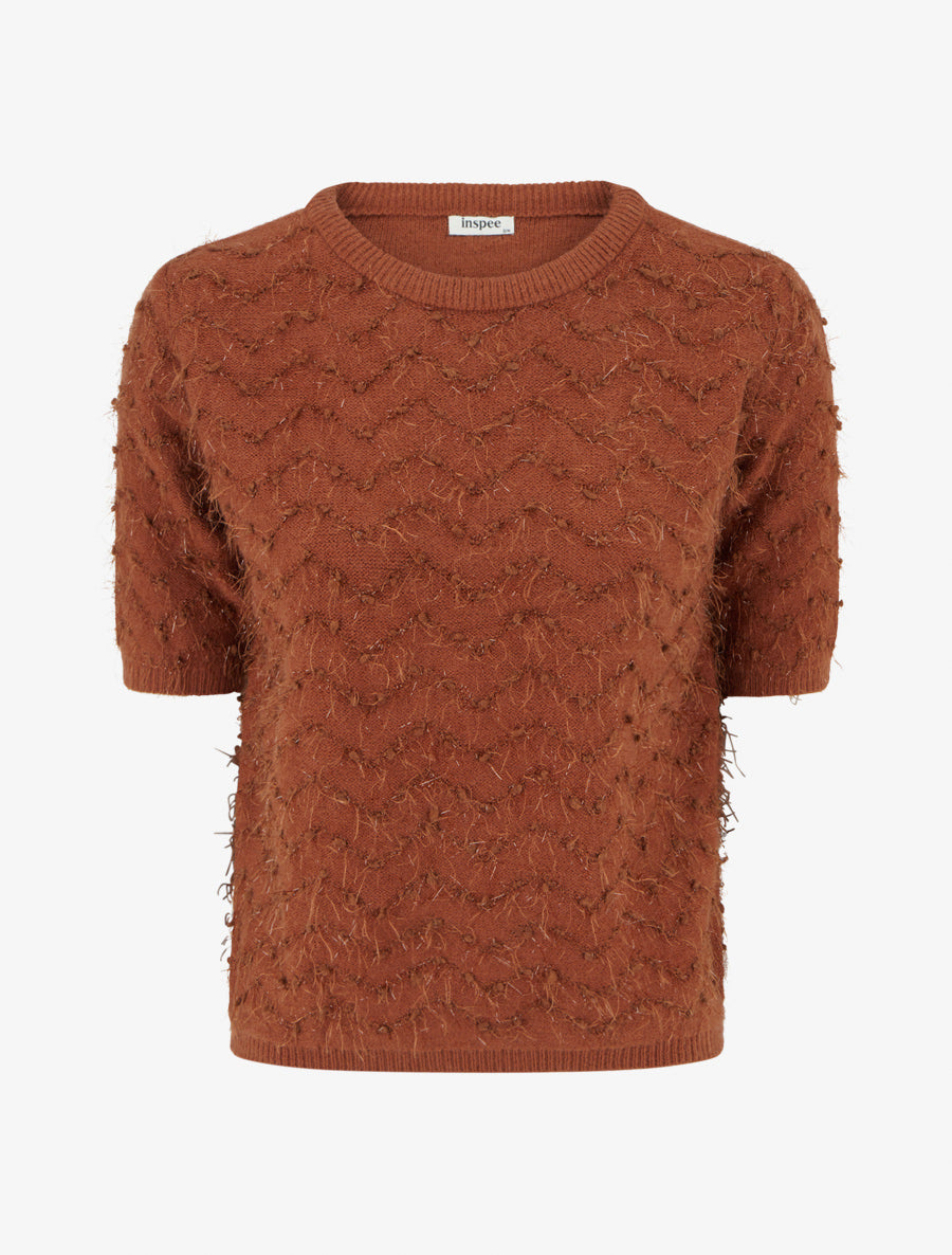 Pull droit manches courtes en maille duveteuse - Rouille - 1