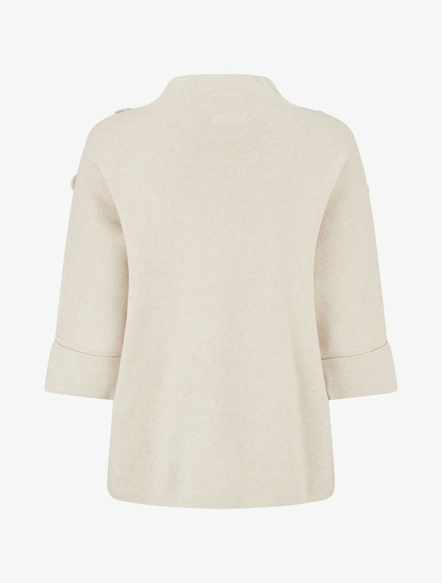 Pull à manches 3/4 à boutons et col montant - Beige - 2