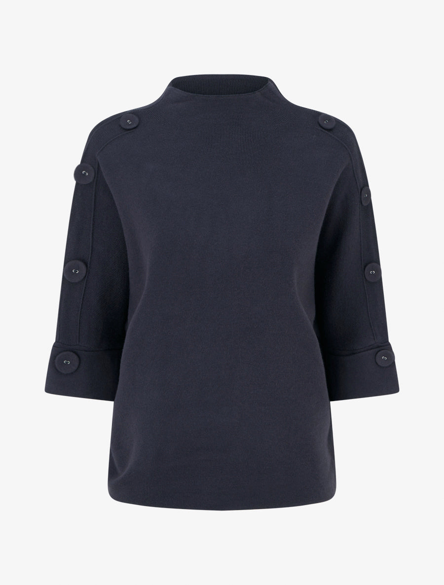 Pull à manches 3/4 à boutons et col montant - Bleu nuit - 1