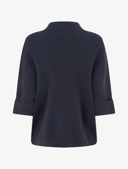 Pull à manches 3/4 à boutons et col montant - Bleu nuit - 2