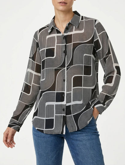 Camisa fluida transparente con estampado gráfico - Negro