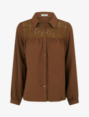 Chemise fluide empiècement dentelle - Camel foncé - 1