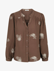 Blouse fluide à broderies florales - Marron - 1