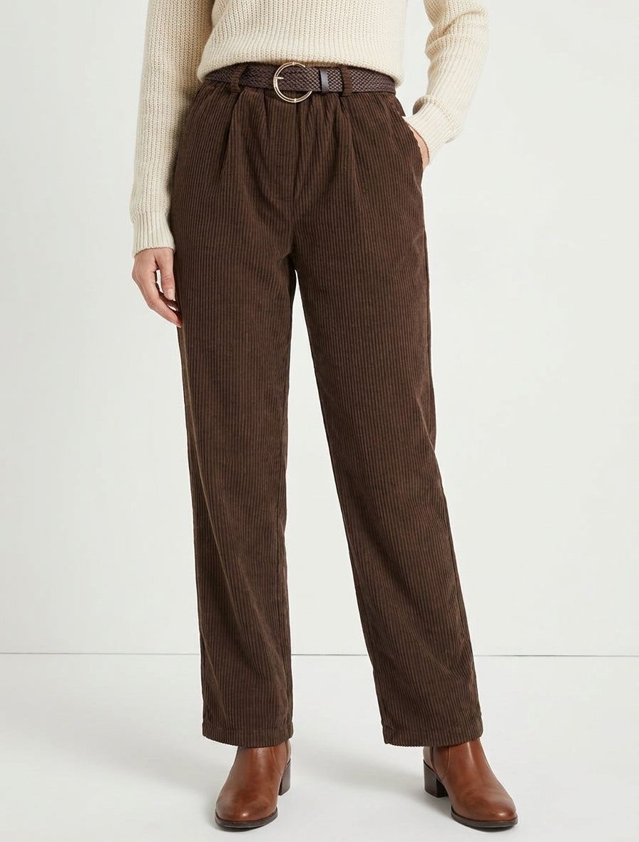 Pantalón recto de pana. - Marrón