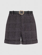 Short à revers et imprimé tartan - Gris - 1
