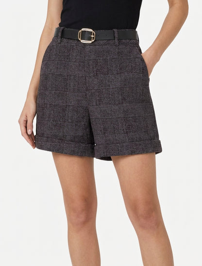 Pantalones cortos con dobladillo y estampado de tartán - Gris