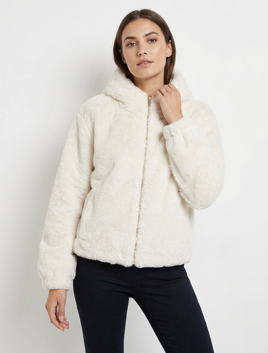 Chaqueta con cremallera de piel sintética - Crudo