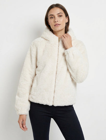 Chaqueta con cremallera de piel sintética - Crudo