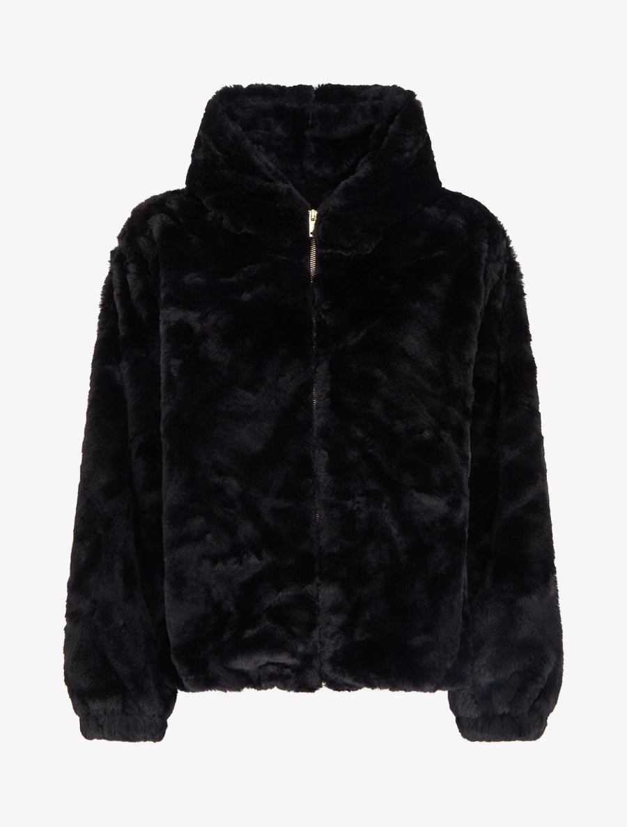 Blouson zippé en fourrure synthétique - Noir - 1