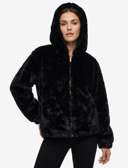 Chaqueta con cremallera de piel sintética - Negro