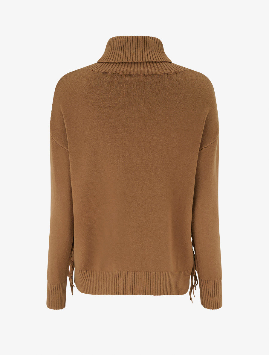 Pull uni frangés à col roulé - Camel - 2