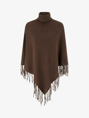 Poncho oversize à franges - Marron - 1