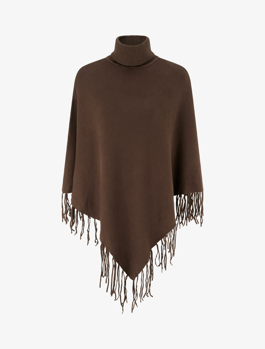 Poncho oversize à franges - Marron - 1