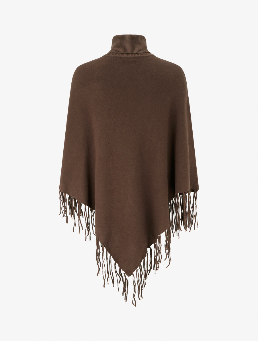 Poncho oversize à franges - Marron - 2