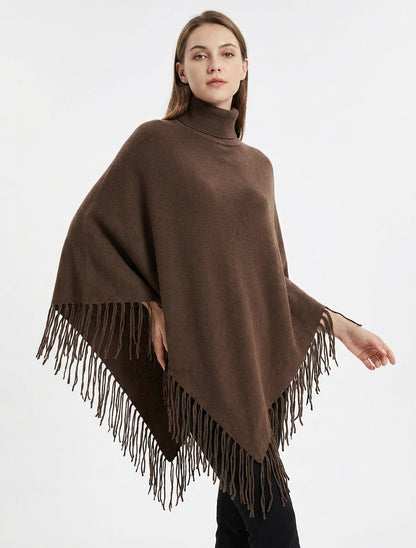 Poncho oversize con flecos - Marrón