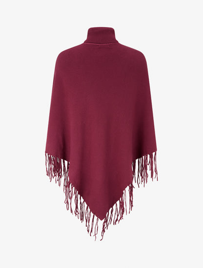 Poncho oversize à franges - Lie de vin - 2