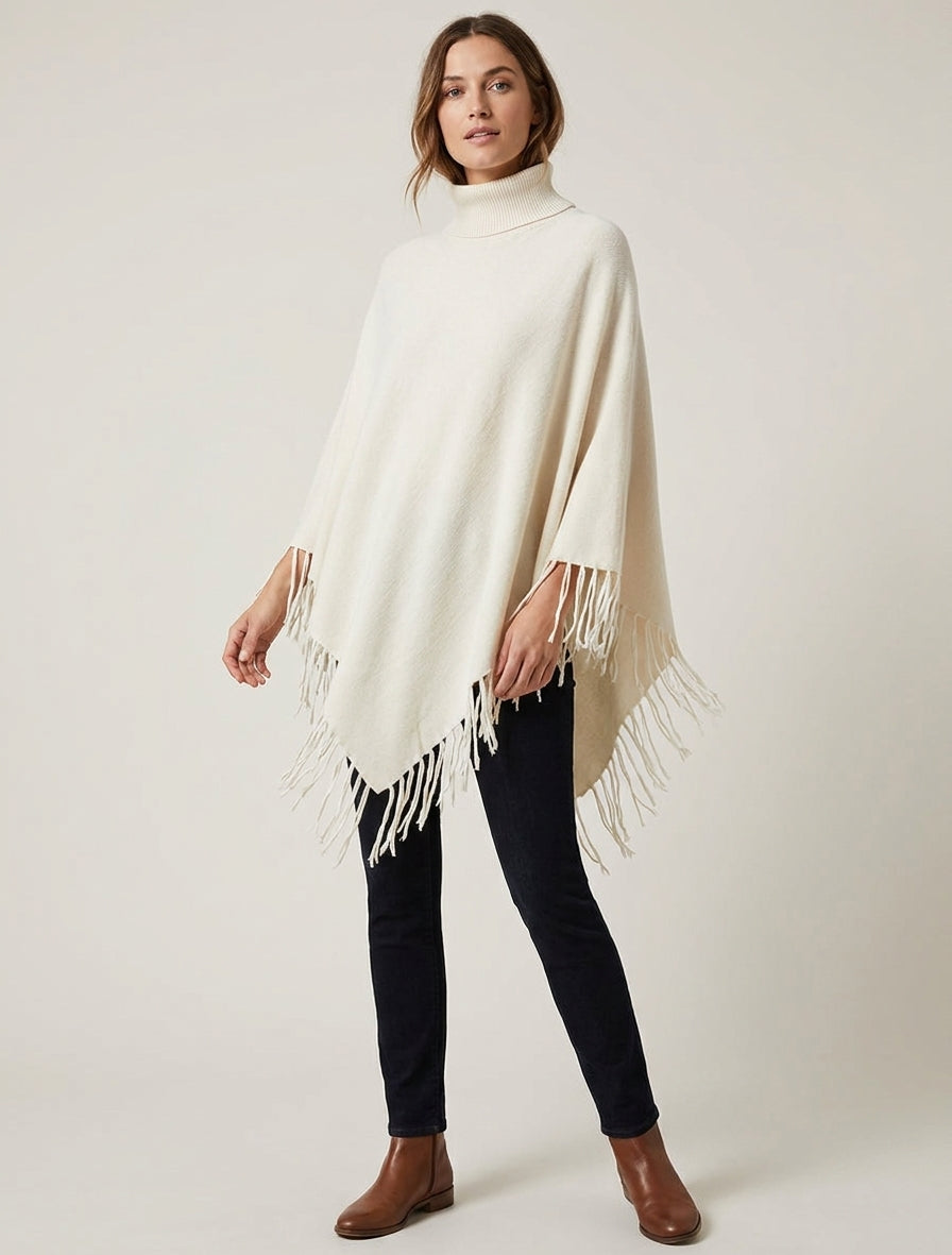 Poncho oversize con flecos - Crudo