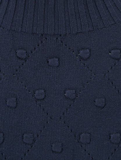 Pull texturé à col montant - Marine - 3