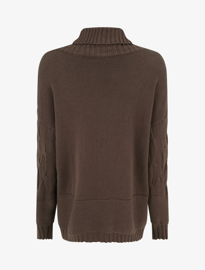 Pull ample à col roulé en maille texturée - Marron - 2
