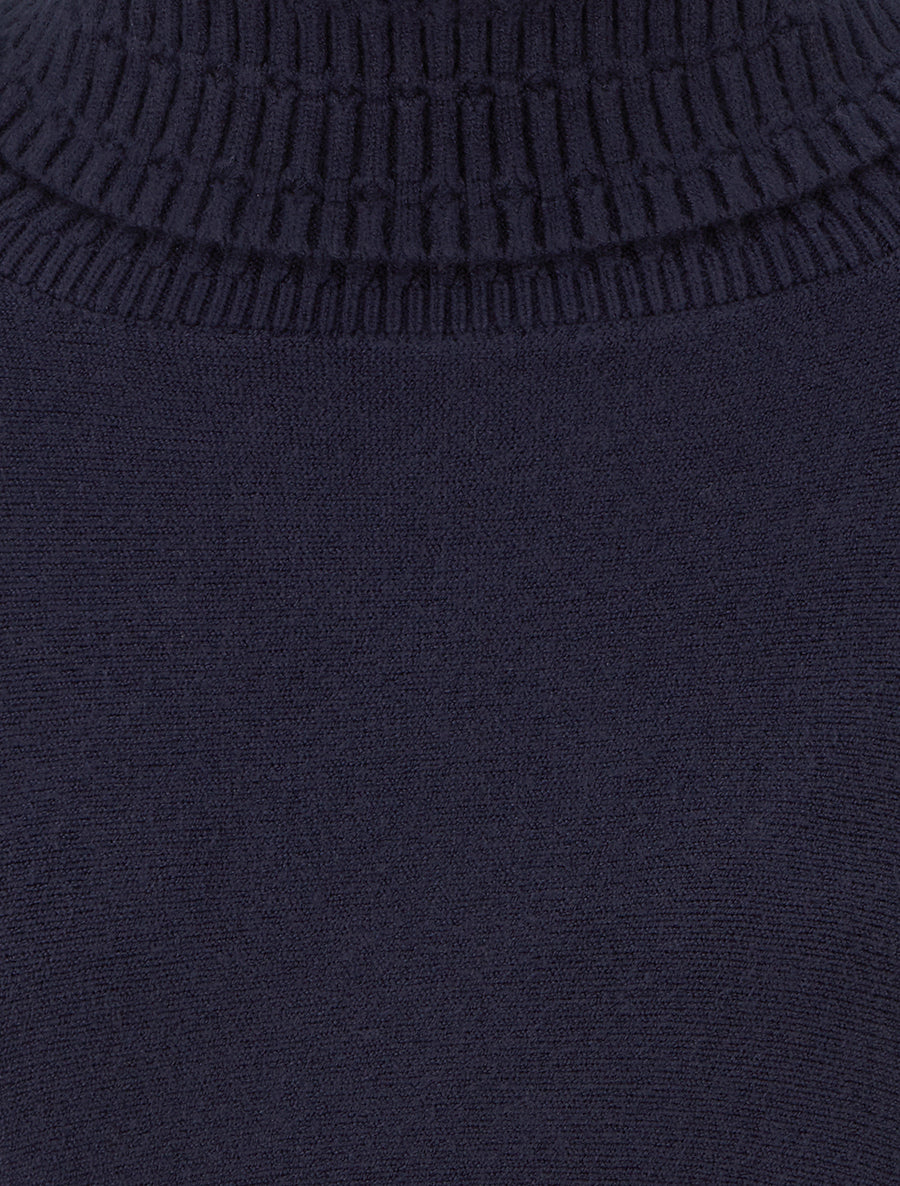 Poncho ample à col roulé en maille fantaisie - Marine - 3