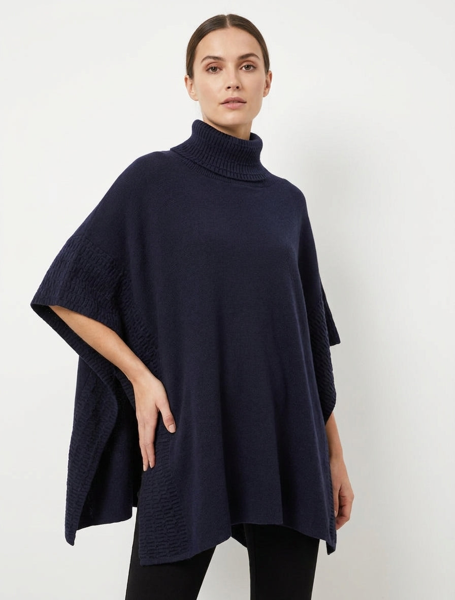 Poncho amplio de cuello alto en punto fantasía - Marine