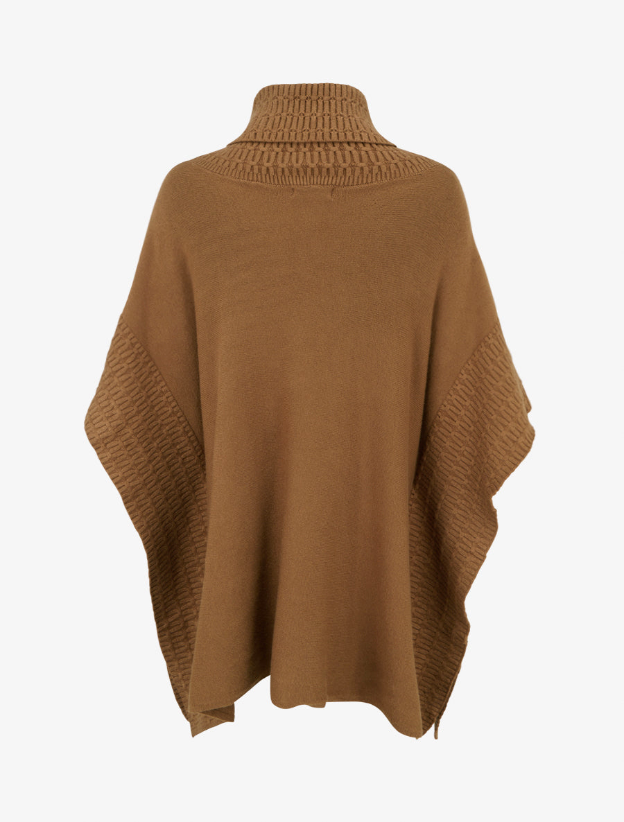 Poncho ample à col roulé en maille fantaisie - Camel - 2