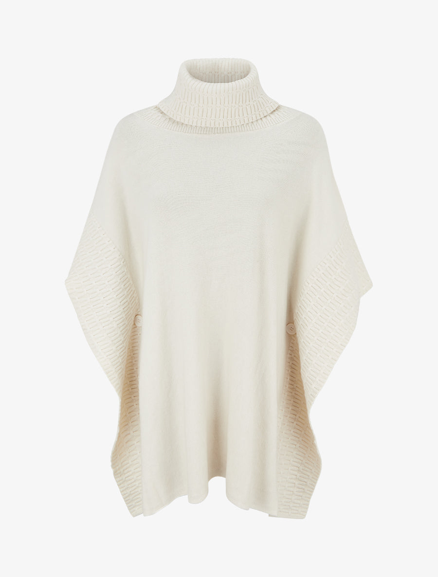 Poncho ample à col roulé en maille fantaisie - Écru - 1