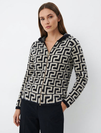 Sudadera con capucha de punto peludo con estampado gráfico - Negro