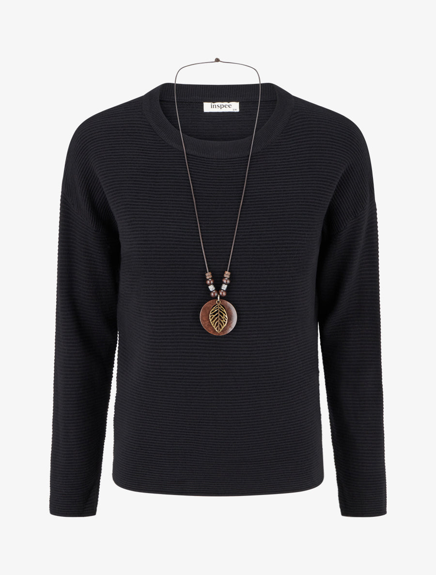 Pull droit en maille côtelée - Noir - 1