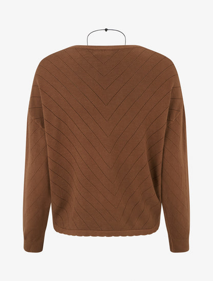 Pull droit en maille stylisée à col rond - Camel - 2
