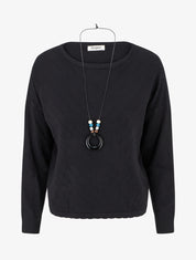 Pull droit en maille stylisée à col rond - Noir - 1