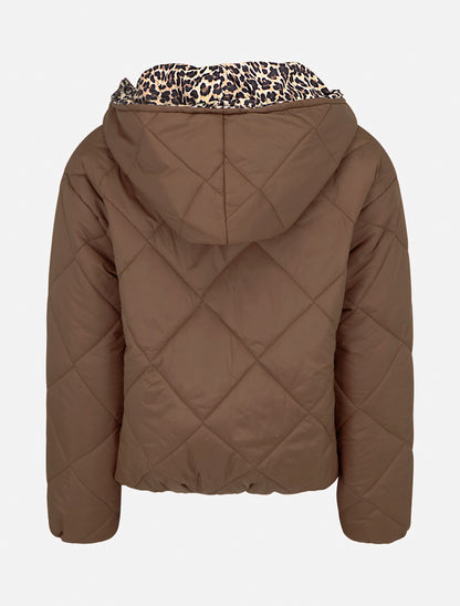 Doudoune zippée matelassée avec doublure léopard - Marron clair - 2