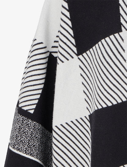 Poncho à imprimé graphique et franges - Blanc - 3