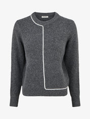 Pull laine mélangée col rond et liseré contrastant - Gris - 1