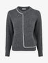Pull laine mélangée col rond et liseré contrastant - Gris - 1