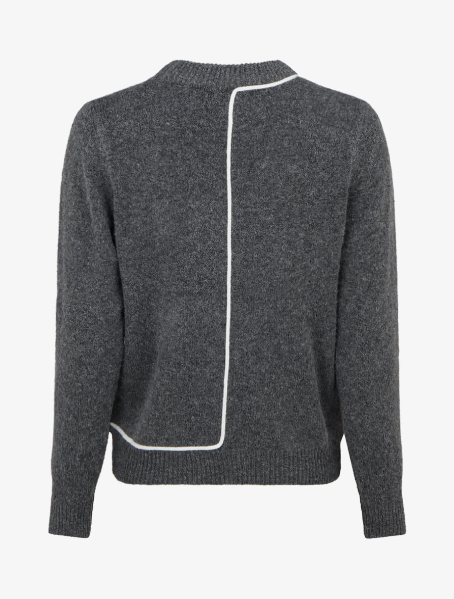 Pull laine mélangée col rond et liseré contrastant - Gris - 2